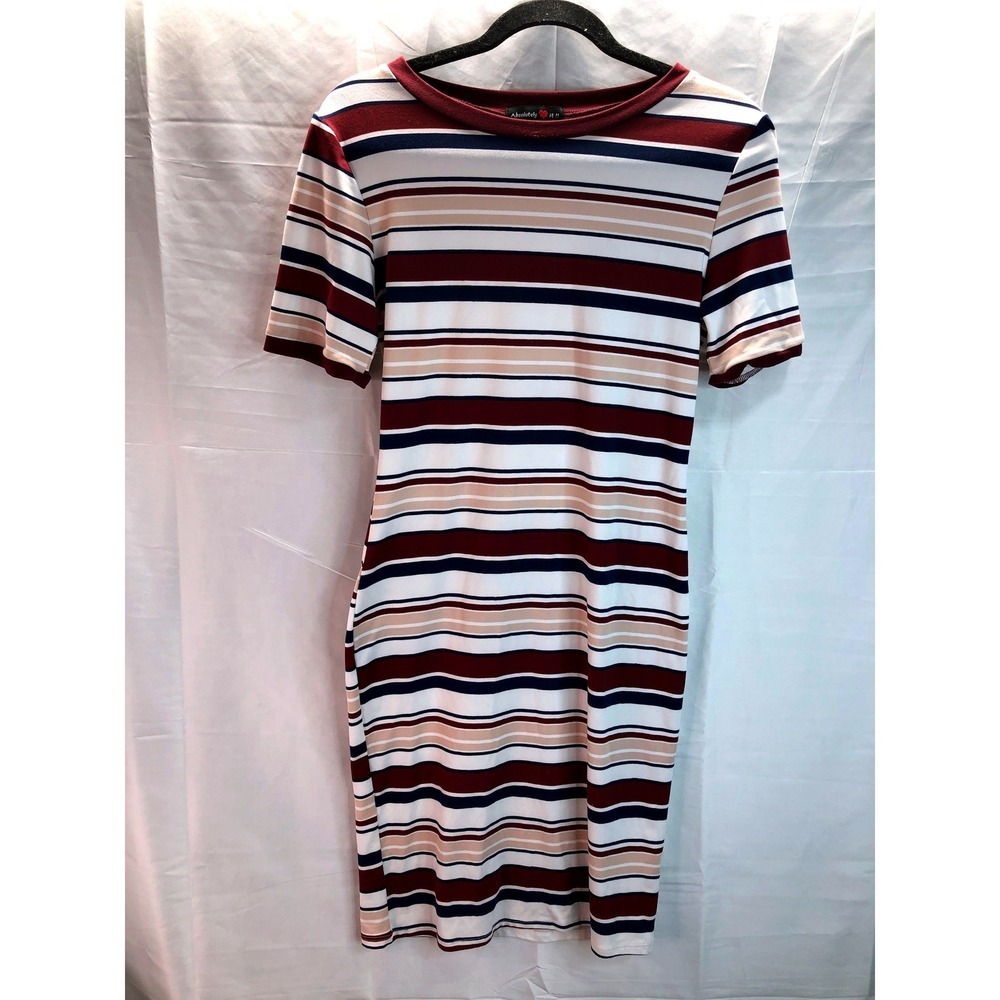 Absolutely Love It Striped Midi Dress Large Stretch Knit Short Sleeve - Picture 4 of 11